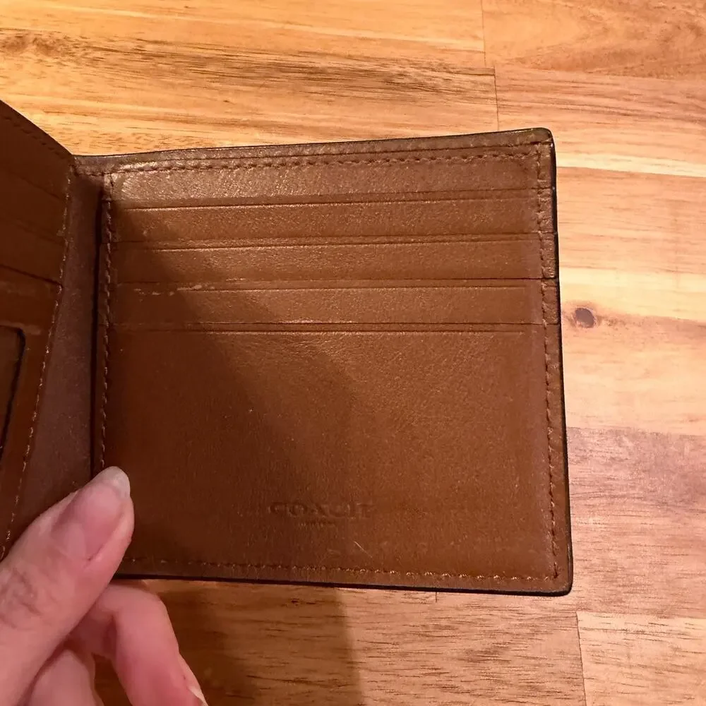 Coach x Pac-Man Brown Leather Bifold Wallet F75911 Retro Arcade Ghosts Mens NWOT